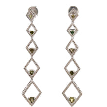 18K White Gold Shoulder Duster Earrings With Natural Diamond & Peridot Gemstone Semiprecious Ear Danglers