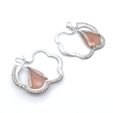 18K White Gold Diamond Pink Chalcedony Unique Flower Hoop Earring