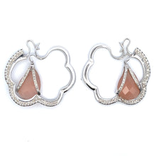 18K White Gold Diamond Pink Chalcedony Unique Flower Hoop Earring