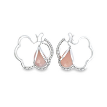18K White Gold Diamond Pink Chalcedony Unique Flower Hoop Earring