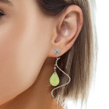 18K White Gold Swirl Earrings With Natural Diamond & Green Chalcedony