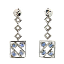 18K White Gold Dangle Earrings With Natural Diamond & Sapphire CZ Stone Jewellery