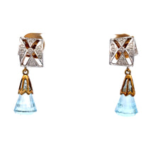 18K Two Tone Gold Pendant Earring Set with Natural Diamond & Swiss Blue Topaz Jewellery