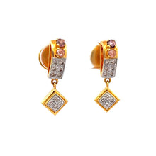 18K Two Tone Gold Pendant Earring With Natural Diamond & Pink Tourmaline Jewelry Set