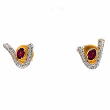 18K Two Tone Gold with Natural Diamond & Rhodolite Pendant Earring Set Jewellery