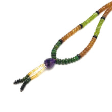 Spessartite Natural, Peridot, Tsavorite, Black Tourmaline, and Amethyst Necklace
