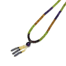 Multi Semiprecious Natural, Citrine, Tanzanite, Peridot, and Amethyst Gemstone Necklace