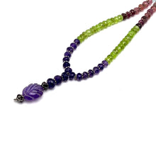 Peridot Natural, Spessartite, Aqua, Pink Tourmaline, and Amethyst Necklace