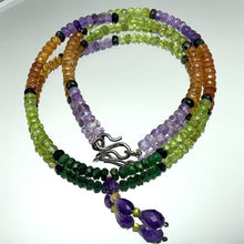 Spessartite Natural, Blue Tourmaline, Peridot, Amethyst, and Tsavorite Necklace