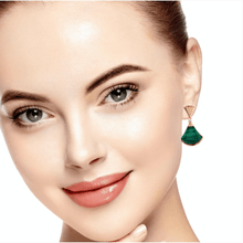 18K Rose Gold Earring with Natural Diamonds & Malachite Gemstone Fancy Big Fan Unique Jewelry - JEWELNJOY