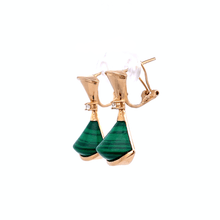 18K Rose Gold Earring with Natural Diamonds & Malachite Gemstone Fancy Big Fan Unique Jewelry - JEWELNJOY