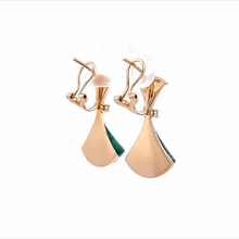 18K Rose Gold Earring with Natural Diamonds & Malachite Gemstone Fancy Big Fan Unique Jewelry - JEWELNJOY