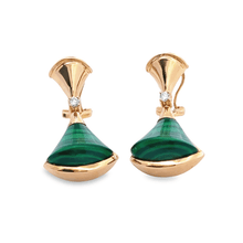 18K Rose Gold Earring with Natural Diamonds & Malachite Gemstone Fancy Big Fan Unique Jewelry - JEWELNJOY
