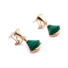 18K Rose Gold Earring with Natural Diamonds & Malachite Gemstone Fancy Big Fan Unique Jewelry - JEWELNJOY