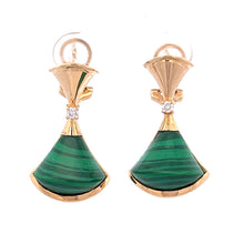18K Rose Gold Earring with Natural Diamonds & Malachite Gemstone Fancy Big Fan Unique Jewelry - JEWELNJOY