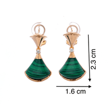 18K Rose Gold Earring with Natural Diamonds & Malachite Gemstone Fancy Big Fan Unique Jewelry - JEWELNJOY