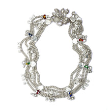 Traditional Multi-Layered German Silver Sound Bell Payal Anklet Set with Colorful Hearts and Engraved Motifs