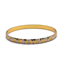 Traditional White Yellow Gold Plated metal 1 Piece Bangle with Engraved Segments and Intricate Geometric Motifs