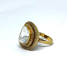 14K Yellow Gold Diamond Polki Ring – Triple Halo Layered Design in Timeless Ethnic Glamour - JEWELNJOY
