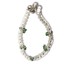 Unique Bohemian Style German Silver Pair with Green Beads Charm Anklet Jewelry