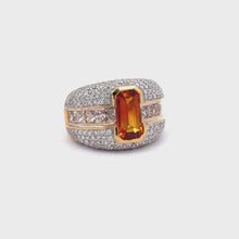 18K Gold Luxury Ring With Natural Diamond & Orange Yellow with White Sapphire Gemstone