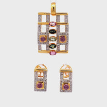 18K Two Tone Gold Pendant Earring Set With Natural Diamond & Multi Sapphire Jewelry