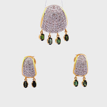 18K Yellow White Gold Pendant Earring Set with Natural Diamond & Green Tourmaline Jewellery