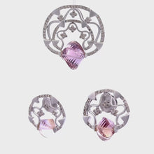 18K White Gold Pendant Earring Set with Natural Diamond & Carved Fancy Amethyst Jewellery