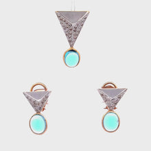 18K White Gold Pendant Earring With Swiss Blue Topaz Gemstone & Natural Diamond Set Jewelry