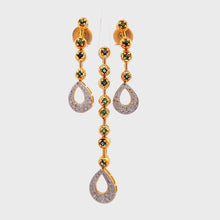 18K Two Tone Gold Pendant Earring Set with Natural Diamond & Green Tourmaline Gemstone Jewelry