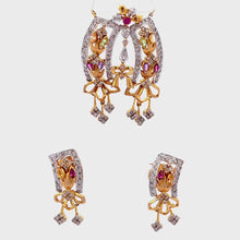 18K Yellow White Gold Pendant Earring Set with Natural Diamond & Multi Tourmaline Jewelry