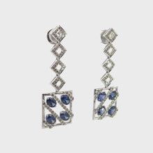 18K White Gold Dangle Earrings With Natural Diamond & Sapphire CZ Unique Jewellery