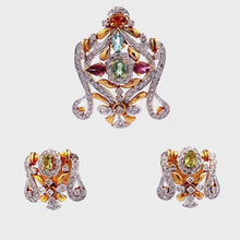 18K Yellow White Gold Pendant Earring Set with Natural Diamond & Multi Tourmaline Jewellery