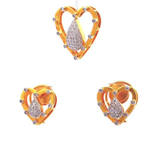 18K Gold Pendant Earring Set with Diamonds Natural Two Tone Heart Design Valentine Jewelry