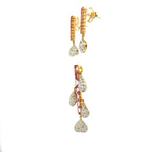 18K Two Tone Pendant Earring Set Gold Natural Diamond & Pink Tourmaline Gemstone Upside Heart Jewellery