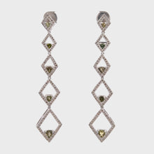 18K White Gold Shoulder Duster Earrings With Natural Diamond & Peridot Gemstone Semiprecious Ear Danglers