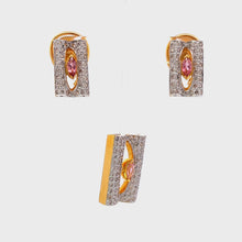 18K Two Tone Gold Natural Pendant Earring With Diamond & Pink Tourmaline October Jewelry Set
