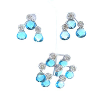 18K White Gold Pendant Earring Set with Natural Diamond & Fancy Swiss Blue Topaz Gemstone Jewelry