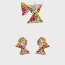 18K Two Tone Gold Pendant Earring With Natural Diamond Ruby & Tsavorite Geometric Jewelry Set