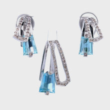 18K White Gold Pendant Earring Set with Natural Diamond & Swiss Blue Topaz Jewellery