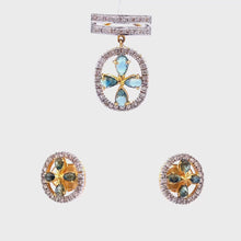 18K Two Tone Gold Pendant Earring Set with Natural Diamond & Blue Sapphire Jewellery