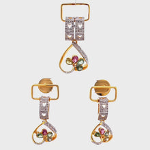 18K Yellow Gold Pendant Earring With Natural Diamond & Multi Tourmaline Heart Jewelry Set