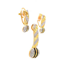 18K Two Tone Gold Pendant Earring With Natural Diamond & Green Sapphire Precious Gemstone Jewelry Set