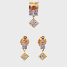 18K Two Tone Gold Pendant Earring With Natural Diamond & Pink Tourmaline Jewelry Set
