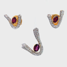 18K Two Tone Gold Pendant Earring Set with Natural Diamond & Rhodolite Horseshoe Design Jewelry