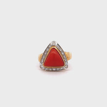 18K Yellow Gold Ring With Natural Diamond & Coral Astrology Ring