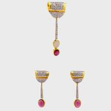 18K Two Tone Gold Natural Pendant Earring Set with Diamond & Rubellite Pendulum Jewelry