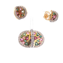 18K Two Tone Gold  Pendant Earring Set with Natural Diamond & Tourmaline Gemstone Jewellery