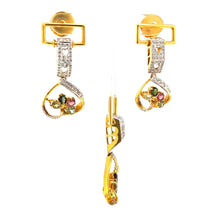 18K Two Tone Gold Pendant Earring Heart Set Natural Diamond & Multi Tourmaline Jewelry
