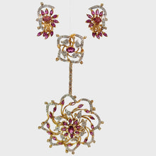 18K Yellow White Gold Pendant Earring Set with Natural Diamond & Rhodolite Jewellery